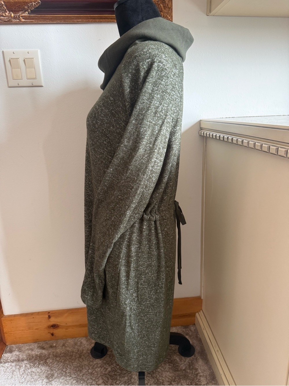 Olive Green Cowl Neck Long-Sleeve Dress CAbi Solace Size L - Picture 3 of 6